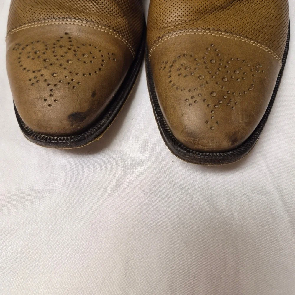 Canali Mens 641101 Tan Leather Perforated Cap Toe Oxford‎ Dress Shoes Italy 43